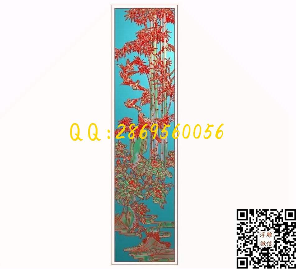 竹子鸟 400-1700-8_梅兰竹菊门板四季花鸟柜门屏风精雕图浮雕图